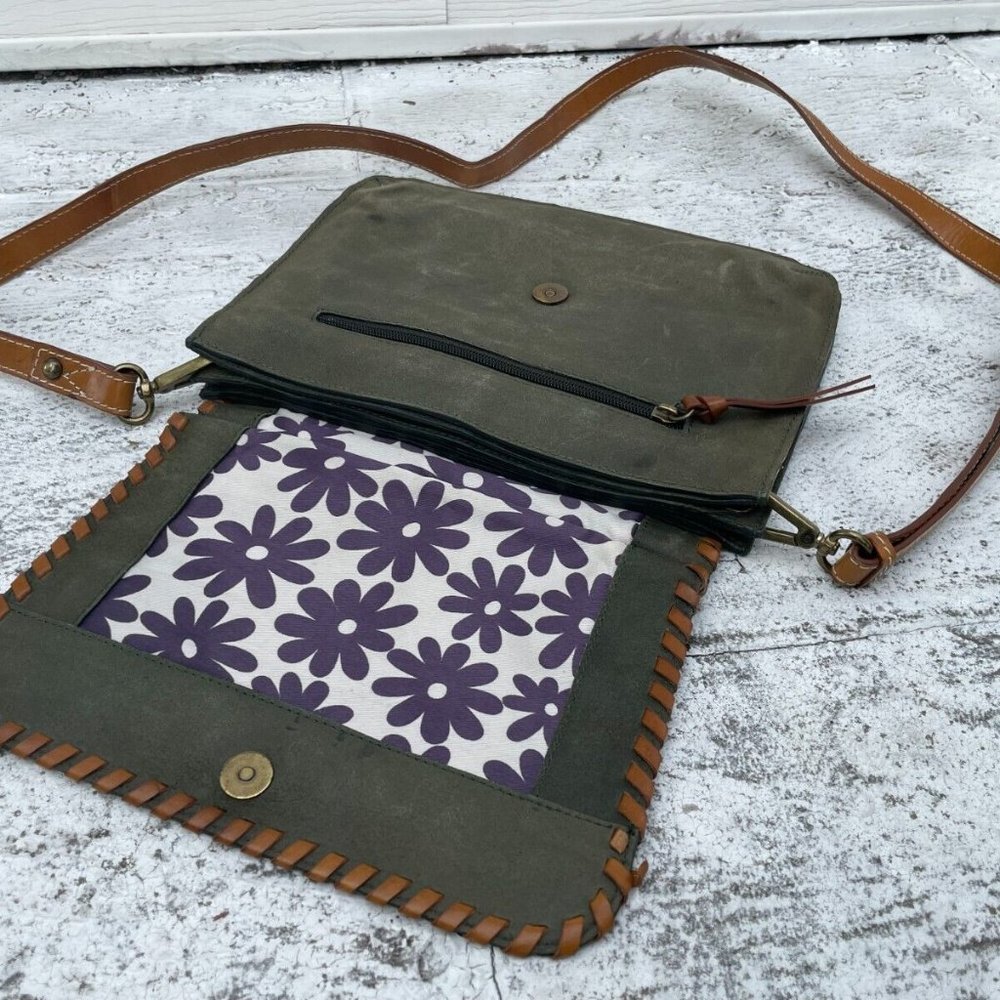 Nino Bossi Women Handbag Genuine Leather Green Suede Brown Strap Cross Body Bag - Picture 9 of 12